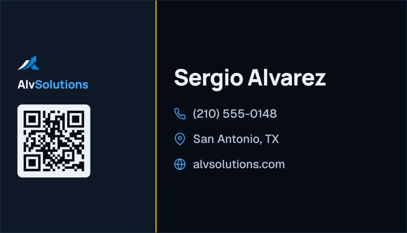 The premium card, back: a scannable QR code beside the logo, with name, phone number, city and website on the right.